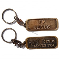 Breloc auriu vintage, I love Jesus